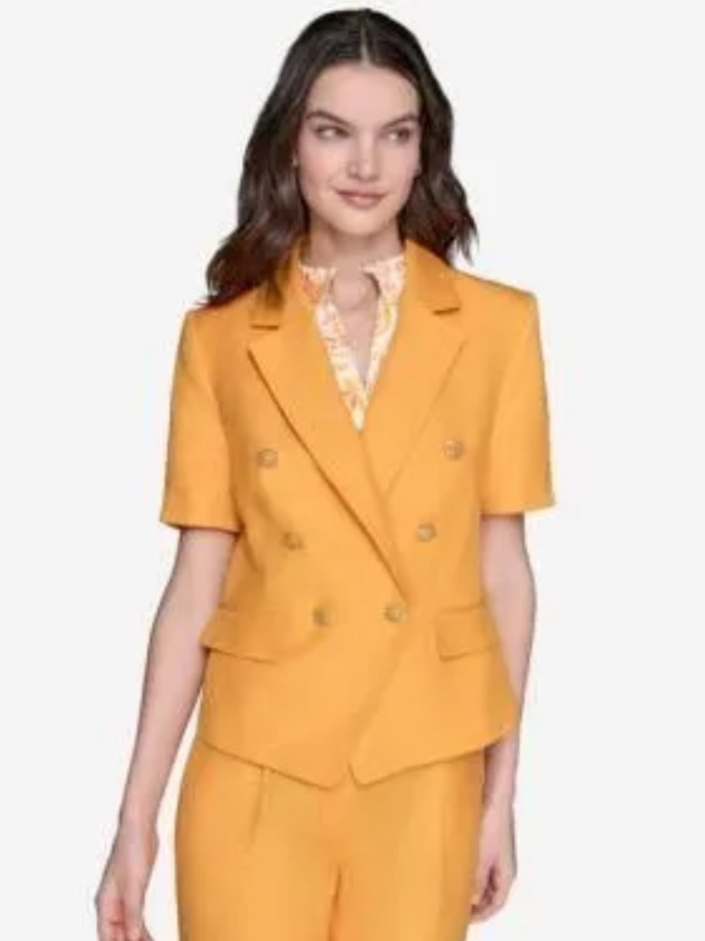 Karl Lagerfeld Yellow Double-Breasted Short Sleeve Blazer